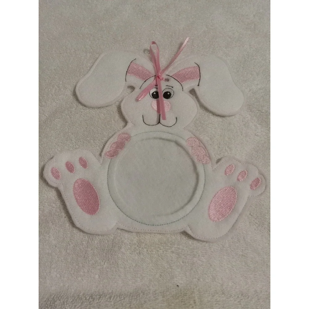 White Felt Bunny Easter Ornament Hoop Holder Pink‎ Bow Baby Shower Decor